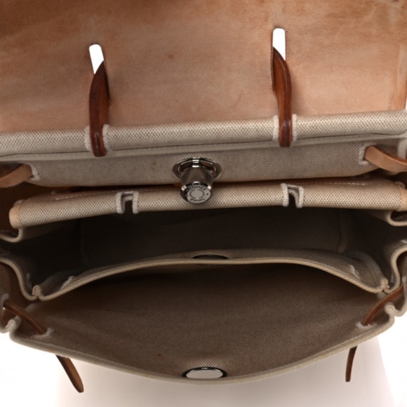HERMES  Toile Vache Calfskin Herbag 30 PM Backpack Natural - Picture 5 of 12